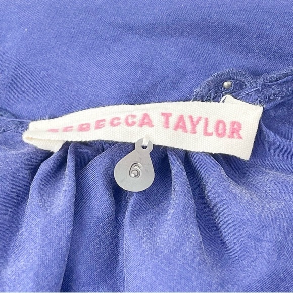 REBECCA TAYLOR Women’s Blue Silk Pleated Jeweled Embellished Neck Blouse Size 6 - Picture 8 of 10